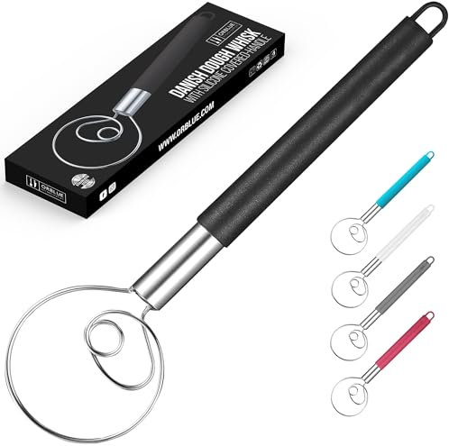 ORBLUE Frusta danese per impasti con manico rivestito in silicone, miscelatore in acciaio inox, nero