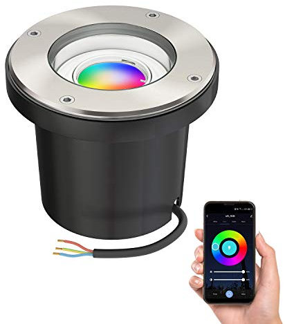 ledscom.de Luminaire encastré dans le sol BOFU pour l'extérieur orientable acier inoxydable rond IP67 150mm Ø incl. Smart Home lampe LED RGBW GU10, 5,41W, 473lm