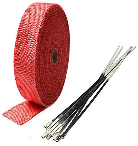 ETOPARS 2.5CM X 10M Fiberglas Rot Hitzeschutzband Auspuffband Auspuff Hitze Wickel Schild Hülle Auto Motorrad Krümmerband mit 6 Pcs Kabelbinder