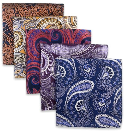 Shlax&Wing 5 Pieces Assorted Mens Pocket Square Set Handkerchiefs Lot