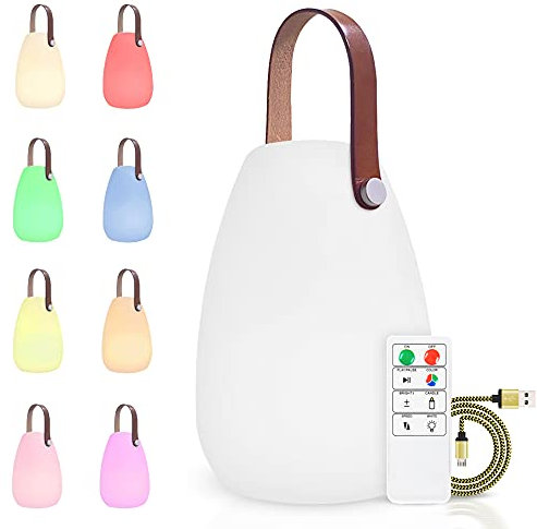 IROO Lampe de table LED extérieur avec Télécommande Blanc chaud 8 couleurs Intensité variable Lampe de Table sans fil étanche Décoration idéale pour votre maison et jardin (ronde)