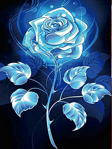 Ginfonr 5D DIY Diamond Painting Kits En Blå Ros Strass Diamantmålning, Diamantmålning Satser Blomma Korsstygn Broderi Strass Hantverk För Hemmakontor Väggdekor 30x40 cm