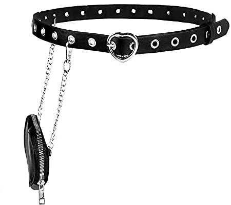 Eigso Punk Leather Belt with Pocket Damen Taille Kette Gürtel mit stapelbaren Handtasche O-Ring Taille Band
