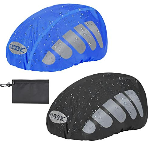 flintronic 2 Stück Helmüberzug Regenhülle Helmschutz, Helmregenüberzug Wasserdichter,Helmet Raincover,Fahrradhelm Refleksstreifen Reflektoren,Helm Regenschutz Universalgröße für Herren Damen Kinder