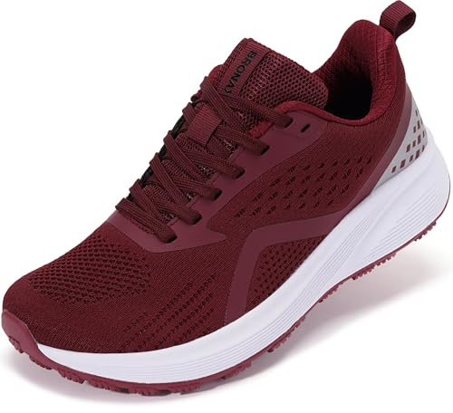BRONAX Womens Wide Tennis Shoes Road Running with Arch Support Mesh Size 10w Lightweight Rubber Outsole Gym Athletics Training Sports Maternity Pregnant Walking Female Sneakers Red 42