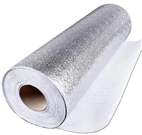 Gcroet Pegatina de Pared de Aluminio de Cocina Peligüeña de Papel Tapiz autoconstruido Plateado y Pegatina a Prueba de Aceite de Palo 0.4x5m Papelera de Papel de Aluminio de Cocina, Pegatinas de