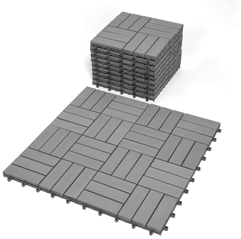 Interlocking Deck Tiles 12x12x0.94'' Gray Acacia Wood Patio Decor Flooring Tiles-Interlocking FSC Wood Flooring Squares Tile-Home Decor Floor Wood Tiles. Fresgard Brand Name 10pcs Pack