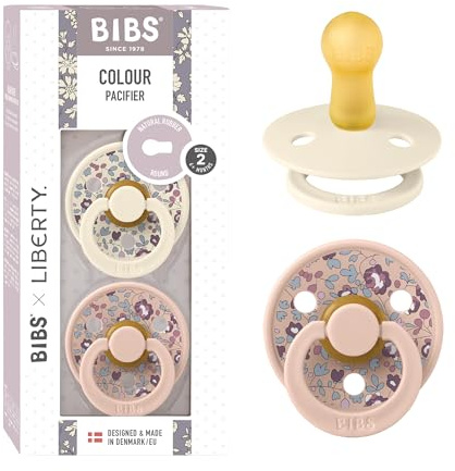 BIBS Liberty Pacifier | 2 Colour Natural Rubber Latex Soothers | BPA Free Dummy Pacifier | Round Nipple | Designed & Made in Denmark | Eloise Blush