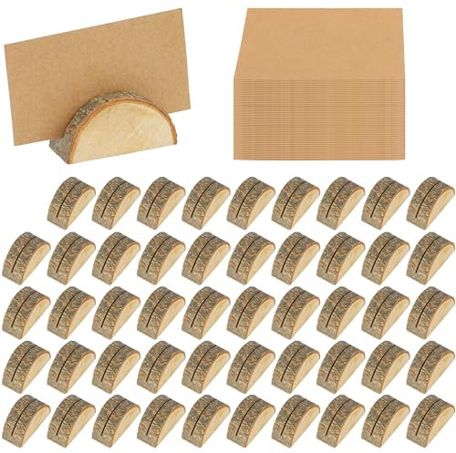 BELLE VOUS 50er Pack Holz Kartenhalter - rustikales Tischkartenhalter Set - Fotohalter oder Menükartenhalter aus Holz - Platzkarten für Hochzeit oder Geburtstag Sitzplan