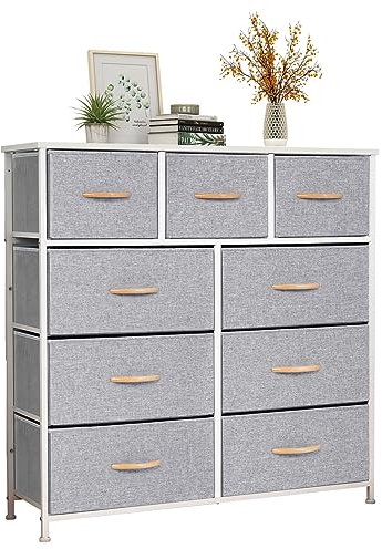 LYNCOHOME Kommode mit Schubladen aus Stoff, Sideboard Wohnzimmer mit 9 Stoffschubladen, kommode Schlafzimmer Flur, komode komodenschrank flurschrank für Küche Büro Flur Schlafzimmer