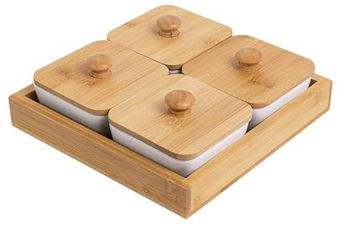 Urban Cupboard Condiment Serving Set, Set of 4, Includes Lids and Tray