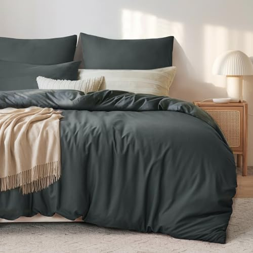 Tifschlaf - Juego de ropa de cama de 220 x 240 cm, 3 piezas, color antracita, microfibra, 1 funda nórdica de 240 x 200 cm + 2 fundas de almohada de 80 x 80 cm, juego de ropa de cama OEKO-TEX gris con