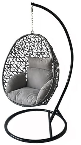 Alivio Rattan Hanging Egg Chair Basket Chair with Cushion, Weather Resistant Free Standing Swing Chair for Indoor, Outdoor, Patio, Garden, Balcony 150kg Capacity (Grey)