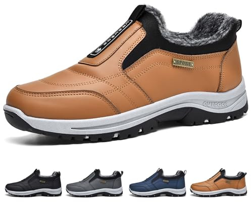 GYCF Chaussures à Enfiler pour Homme,Hiver Chaussures de Sport Orthopédiques Chaussures de Marche Basses de Randonnée Running Antidérapant Sneakers Outdoor,Marron,43EU