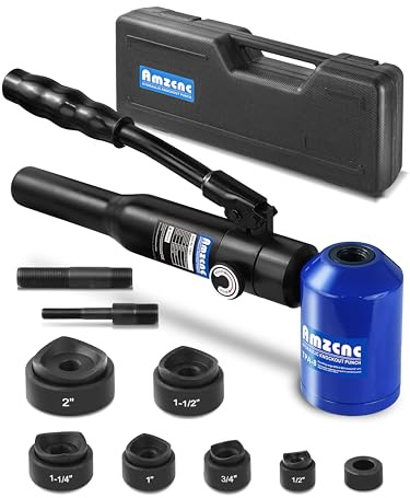 AMZCNC Juego de perforadores hidráulicos Knockout 8t, bomba de mano de acero, herramienta de perforación con troqueles 22 mm, 27,5 mm, 34 mm, 43 mm, 49 mm, 60,5 mm