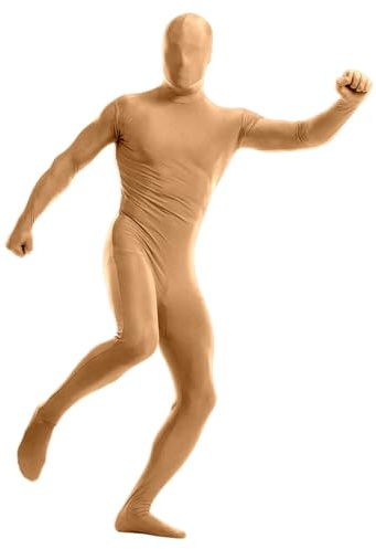 Mens Womens Full Body Open Face Costume 1Piece Unitard unisex dancewear,Full Bodysuit Womens Mens Costume With Hood Spandex Unitard Body Suit, halloween fancy dress leotard Skin Tight (Z-1-Khaki, XL)