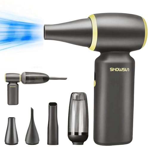 SHOWSUN Compressed Air Duster and Vacuum, 130000RPM Cordless Electric Air Blower, 8000mAh Rechargeable Dust Mover for PC Keyboard, Car, and Home Cleaning