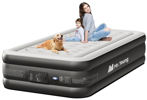 Mr.Young Air Mattress Twin with Built in Pump, Luxury Blow up Mattress, Colchones Inflables in 2 Mins Self-Inflation/Deflation, Inflatable Mattress for Guests and Home, Camping, 650lb MAX