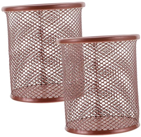 VILLFUL Rose Gold Pencil Holder Set 2pcs Mesh Desk Pen Organizers Office Supplies Storage Buckets for School Workspace