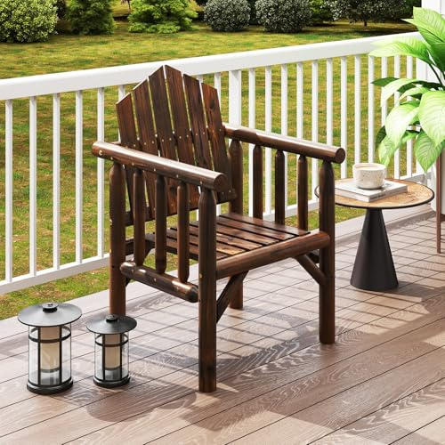GOPLUS Fauteuil Adirondack en Bois, Chaise Adirondack Jardin Exterieur avec Accoudoirs et Dossier Haut Incliné, Charge 150 KG, pour Balcon, Patio, Arrière-Cour, 66 x 62,5 x 98 CM (Marron)