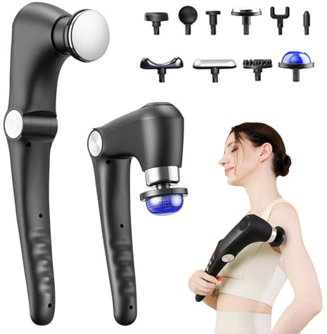 Pistola de Masaje con 10 Cabezales, Pistola de Masaje con Calor y Frío, Masajeador Espalda y Cuello para Alivio del Dolor de Tejido Profundo, Masajeadores Eléctricos para Hombros, Espalda y Piernas