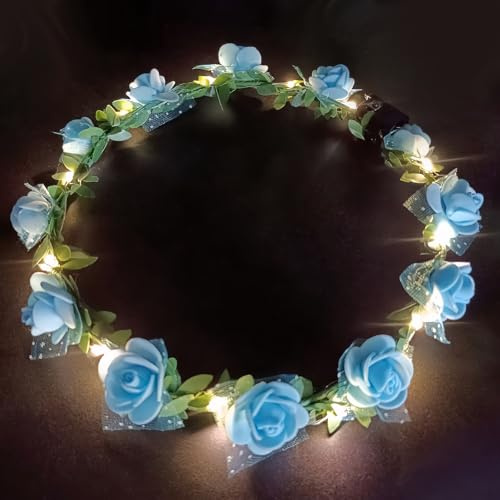 AWSOLAR 8Pcs Blumenkranz Haare LED, Blau LED Blumenkranz Haare für Brautschmuck, Blumen Kopfschmuck, Festival, Party, Haarschmuck