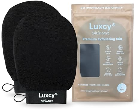 Luxcy Premium Korean Exfoliating Mitt & Body Scrubber Glove, Viscose Fiber Dead Skin Remover for Smooth, Radiant Skin, Shower Skincare, Keratosis Pilaris Treatment & Self-Tan Prep (2 Pack)