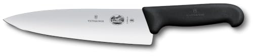 Victorinox Fibrox Kochmesser, Breites Universalmesser für Fleisch, Fisch, Gemüse und Kräuter, 20 cm, Gerade Klinge, Scharf, HACCP geeignet, Schwarz