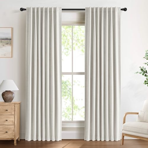 DEFYNEE 100% Verdunkelungsvorhänge mit verdeckten Schlaufen, Leinen-Optik, 2er-Set Blickdichte Vorhänge Stangendurchzug für Schlafzimmer oder Wohnzimmer – H245 x B140 cm, Beige