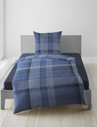 Bierbaum Ropa de Cama 4046, Franela Fina, diseñada en Alemania, Azul 20, 135 x 200 + 80 x 80 cm