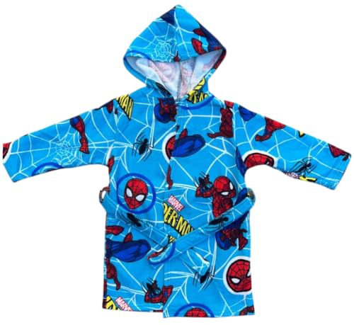 Peignoir enfant Spiderman Marvel en microfibre 100 % polyester avec capuche et poches, séchage rapide, idéal pour salle de bain, piscine, mer