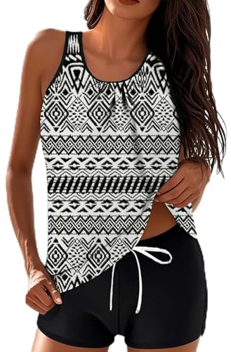 Tankini for Women with Shorts UK Two Piece Vintage Floral Print Swimsuits Boyleg Tummy Control Tank Tops Shorts Sports Beach Bathing Swimwear Sets Tankini Set Size 16 Multicolor L