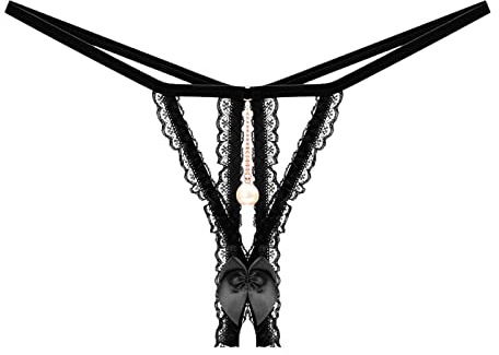 Genérico Bragas Tanga de Encaje Transparente para Mujer con y Diseño Abierto de Tiro Bajo (Black, One Size)