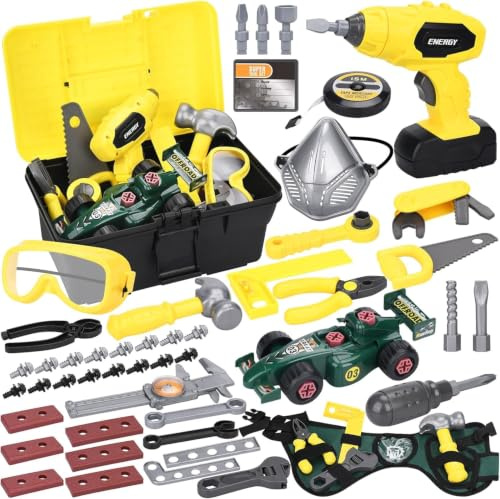 TOSUTO Herramientas Juguete con Taladro Eléctrico Juguete 83 Piezas, Caja Herramientas Juguetes,Juego de construcción de Herramientas de Juguete,Juegos educativos para Niños Niñas 3 4 5 6 7 8 Años