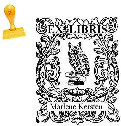 EX LIBRIS stämpel Uggla på böcker – avtrycksstorlek 40 x 50 mm – med personligt önskenamn och motiv
