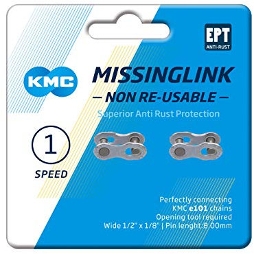 KMC e101 EPT MissingLinks Single Speed Chain Joining Link, Dark Silver, Wide (1/8)