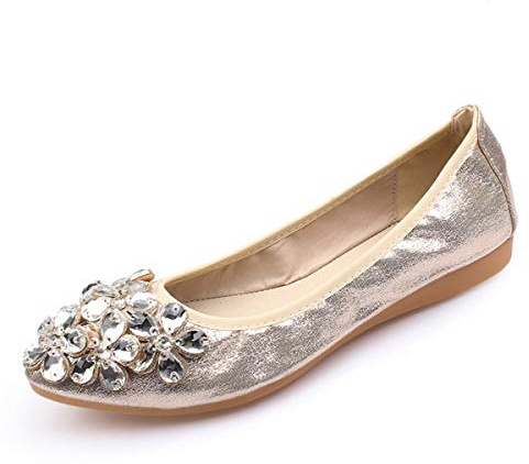 Lauthen.S Women Foldable Ballet Flats, Pointed Toe Wedding Rhinestone Slip on Flat Shoes(Gold,7.5-8 US M)