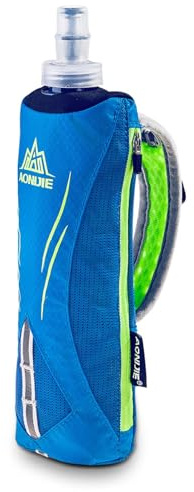 TRIWONDER Bolsa para Botella de Agua de Mano de Nylon Bolso de Mano con 500ml Botella blanda para Maratón Ciclismo Senderismo Running (A - Azul)