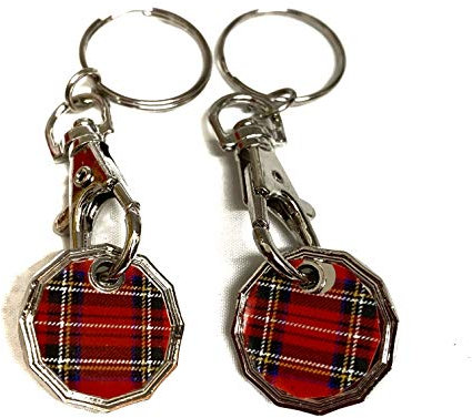 UK Phoenix Trolley Token New £1 Coin Shape 12 Sided Shopping Cart Key Ring Release Shop Locker Keychain (2 x Tartan)
