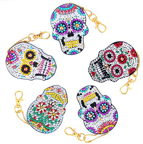 MWOOT 5 st 5D DIY diamantmålning nyckelringssats, döskallemönster dubbelsidig full borr diamant strass målning nyckelringar hänge för kvinnor väska plånbok handväska dekor