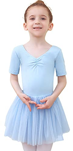 Tancefair Kinder Ballettbekleidung Ballettkleid Mädchen Kurzarm Balletttrikot Ballettanzug Tanzkleid Tanzbody mit Rock Tütü