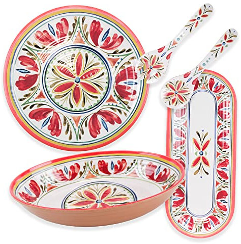 Purely Home Mediterranean - Outdoor/Camping/Picnic - Melamine/Plastic Oval Serving Bowl, Oval Tray, Round Platter & Salad Servers Set