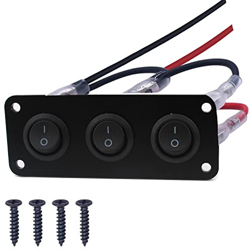 RUNCCI-YUN Schalter Panel 12v,Auto Schalter 12v 2 Pins SPST Runder Ein-Aus-SchalterWippschalter 12V DC 10A Button für Abschleppwagen PKW Truck Jeep (mit Draht)