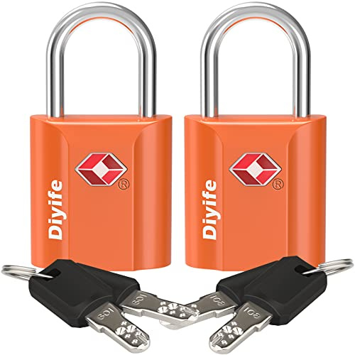 Diyife TSA Bagagelås, [2 Stycken 4 Nycklar] Nyckellås, Höghållfast Zinklegering Säkerhetslås Reselås för Resväska, Bagageväska, Etui etc. (Orange)