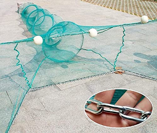 Aal-Fischernetz, kleine Maschenfalle, Fischfangnetz, 8 x 1 x 3 m, Schleppnetzfischereikäfig mit Eisenkettenschwimmern, faltbare Krabbenfalle für Flussblockierung, Fischreuse, Netzanschluss, Breite 8