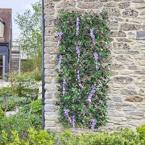 Garden Mile Panel de enrejado de hojas de glicina morada, pantalla de privacidad para jardín, enrejado artificial, panel de pared de flores, enrejado expandible para valla de privacidad, 180 x 90 cm