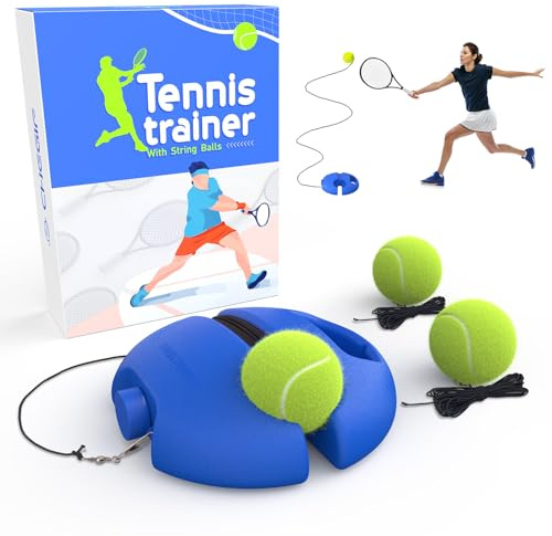 CHEGIF Tennis Trainer Rebound Ball with 3 String Balls, Portable Tennis Training Tool Suitable for Beginners Sport Exercise-Blue (Blue)