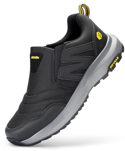 FitVille Wanderschuhe Herren Extra Breit Leicht atmungsaktive Trekkingschuhe Weite Slip-on Outdoor Schuhe rutschfeste Knöchel Bergschuhe rutschfeste Schuhe Herren Sneaker Schwarz 46 EU Weit
