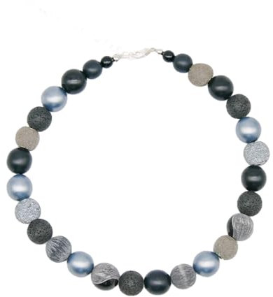 Feliss Handmade Schmuck, Kette Damen, Geburtstagsgeschenk für Frauen, Halskette ca. 45cm lang, Perlenkette, Choker, aesthetic accessoires, schwarz-grau