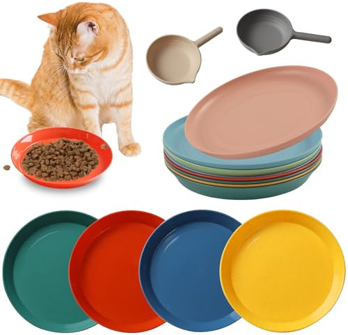 AIVORO 10 Stück Katzennapf, Fressnapf Katze Futternapf - Katzennapf Flach, Katzenschüssel, Runder Flache Katzennäpfe, Bunt Katzenfutter Napfset für Kätzchen und Kurzbeinige Katzen